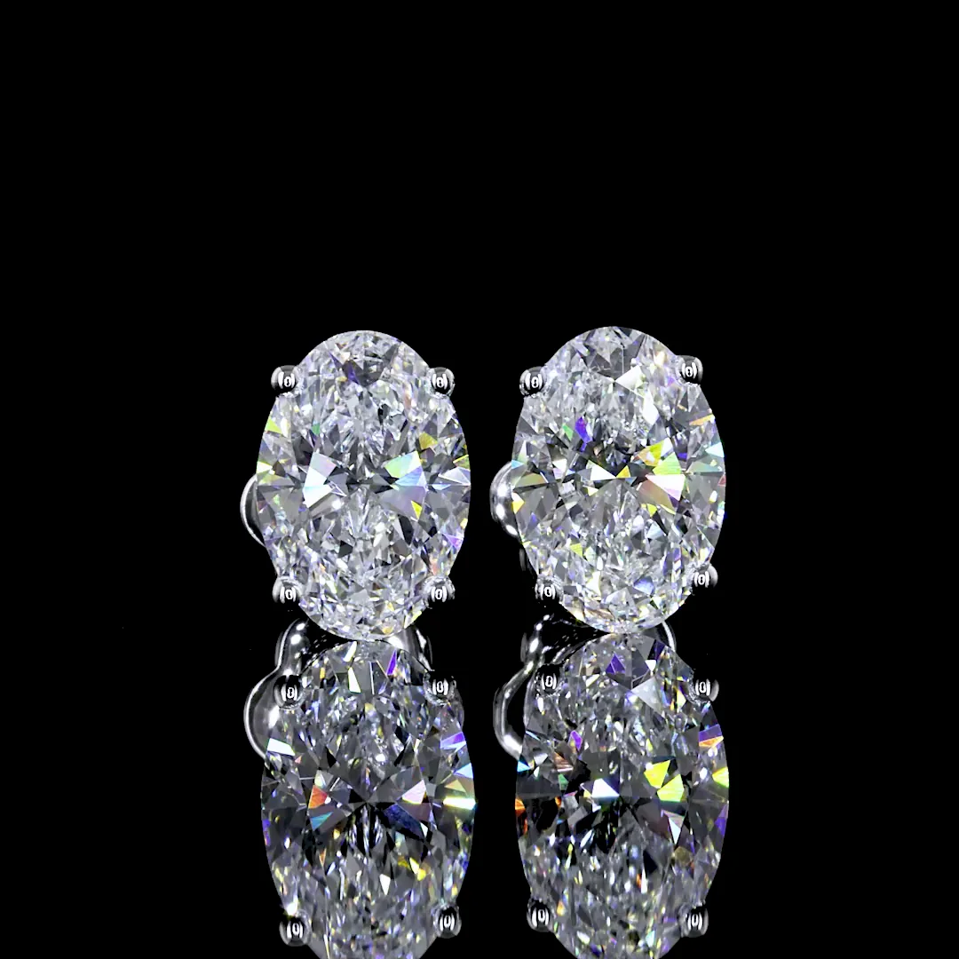 3.42 Cts 14k White Gold Oval Shape Studs Earring - Image 3