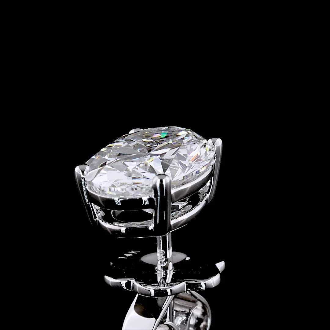 3.42 Cts 14k White Gold Oval Shape Studs Earring - Image 4