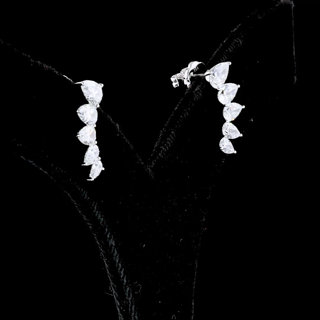 2.61 Cts 14k White Gold Pear Shape Crawler Earring - Video