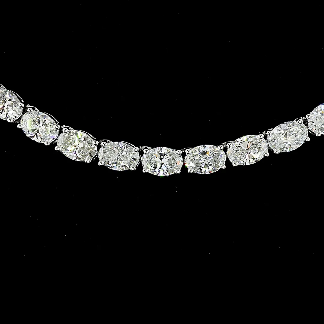 12.34 Cts 14k White Gold Oval Shape Tennis Necklace - Image 3