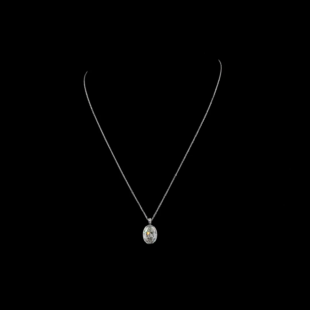 3.48 Cts 14k White Gold Antique Oval Shape Pendant Pendant - Video