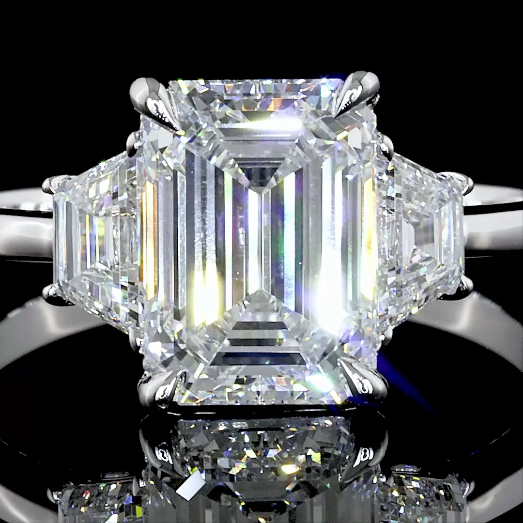 2.79 Cts 14k White Gold Emerald Shape 3 Stones Ring - Image 2