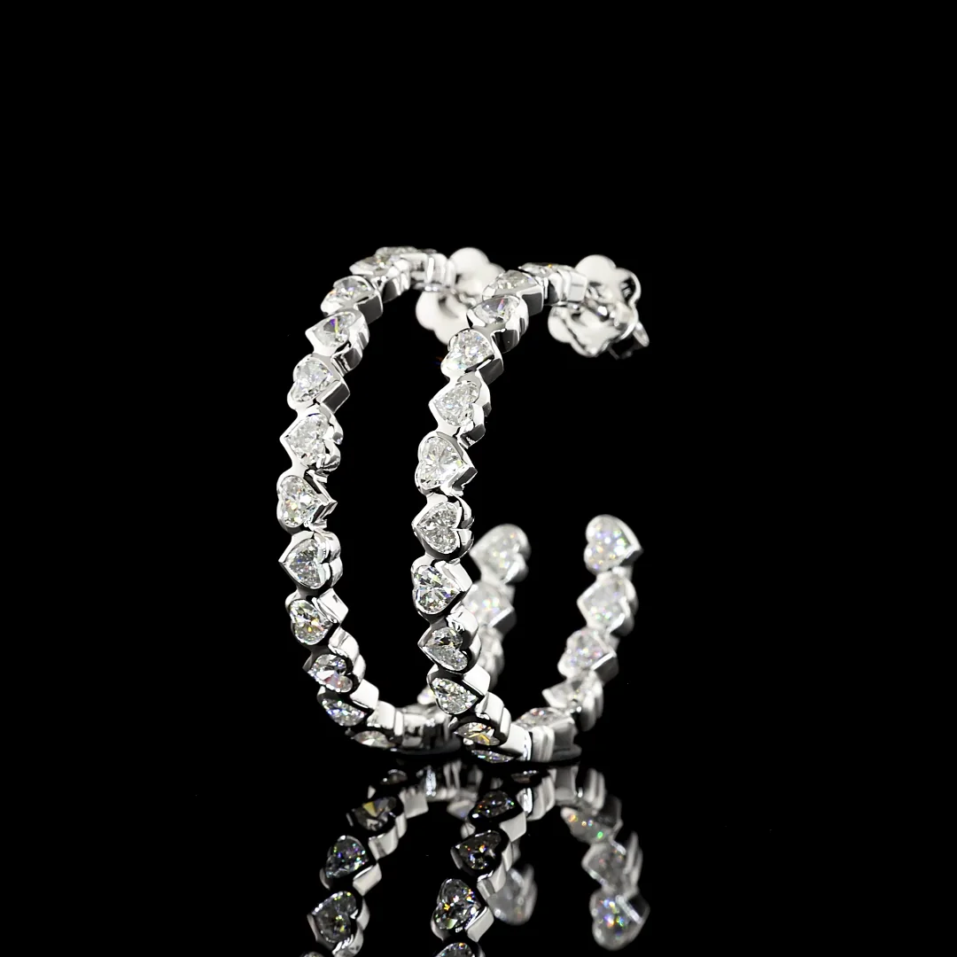 5.55 Cts 14k White Gold Heart Shape C Hoops Earring - Image 2