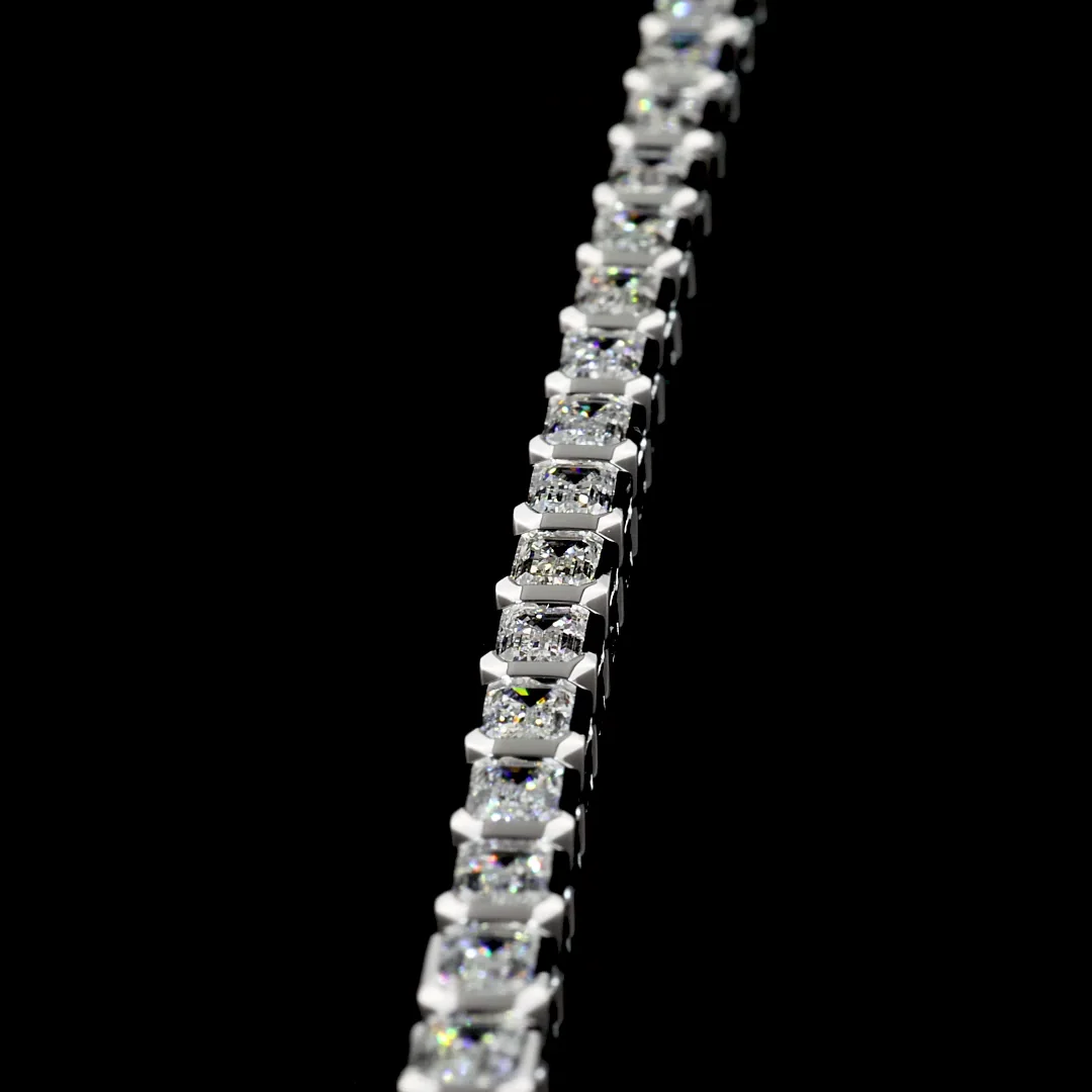 7.04 Cts 18k White Gold Emerald Shape Tennis Bracelet - Image 4