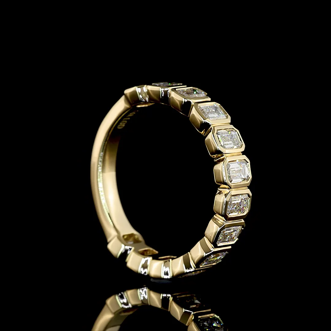 1.3 Cts 14k Yellow Gold Emerald Shape 3/4 Band Eternity Band - Image 2