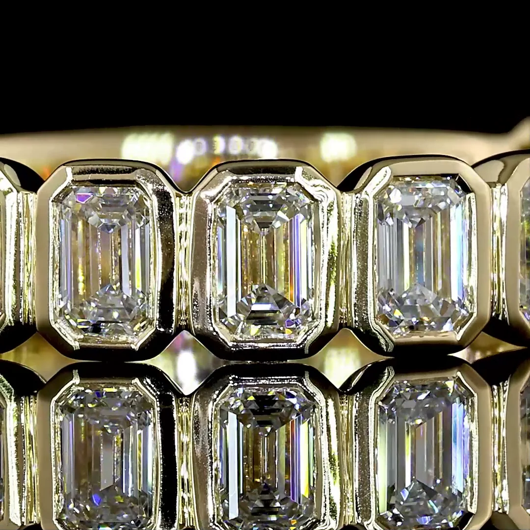 1.3 Cts 14k Yellow Gold Emerald Shape 3/4 Band Eternity Band - Image 3