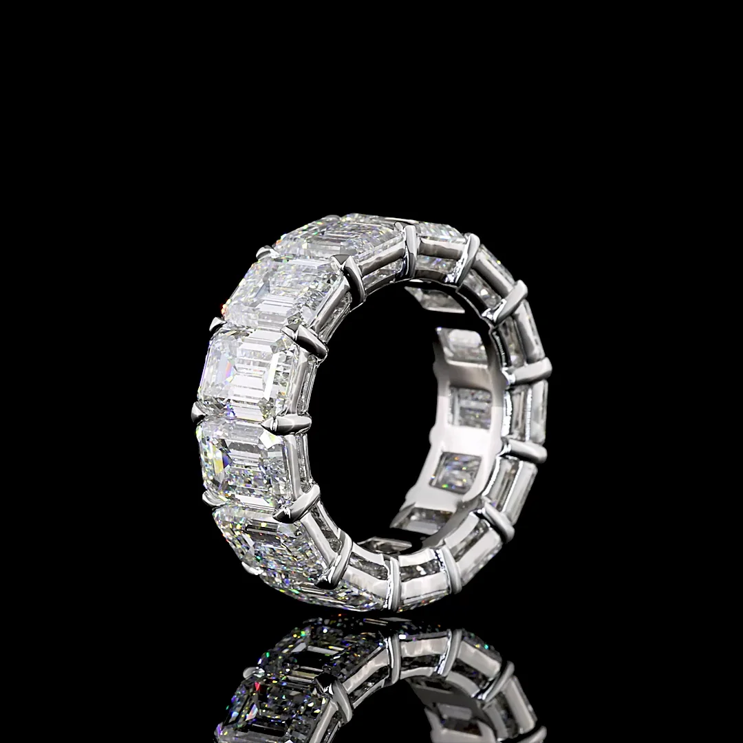 14.03 Cts Platinum Emerald Shape Eternity Band Eternity Band - Image 4