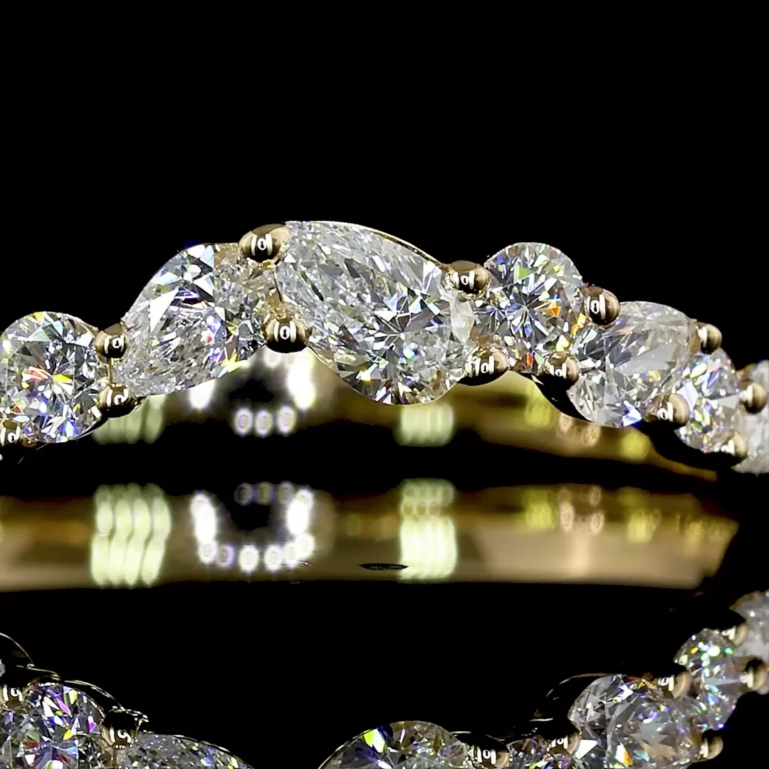 0.33 Cts 14k Yellow Gold Mix Shape 3/4 Band Eternity Band - Image 3