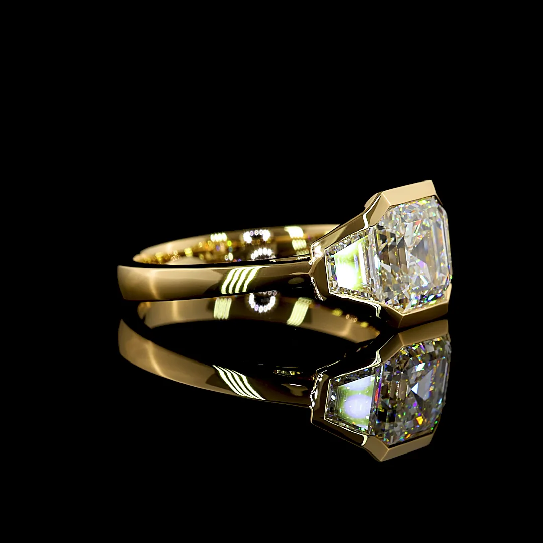 3.8 Cts 18k Yellow Gold Asscher Shape 3 Stones Ring - Image 3