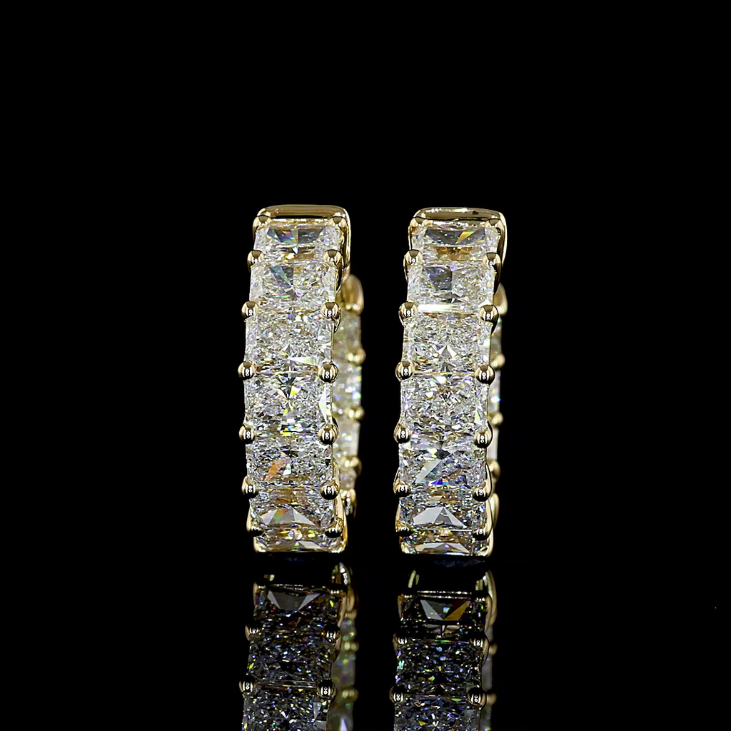 3.4 Cts 14k Yellow Gold Radiant Shape Huggies Earring - Video