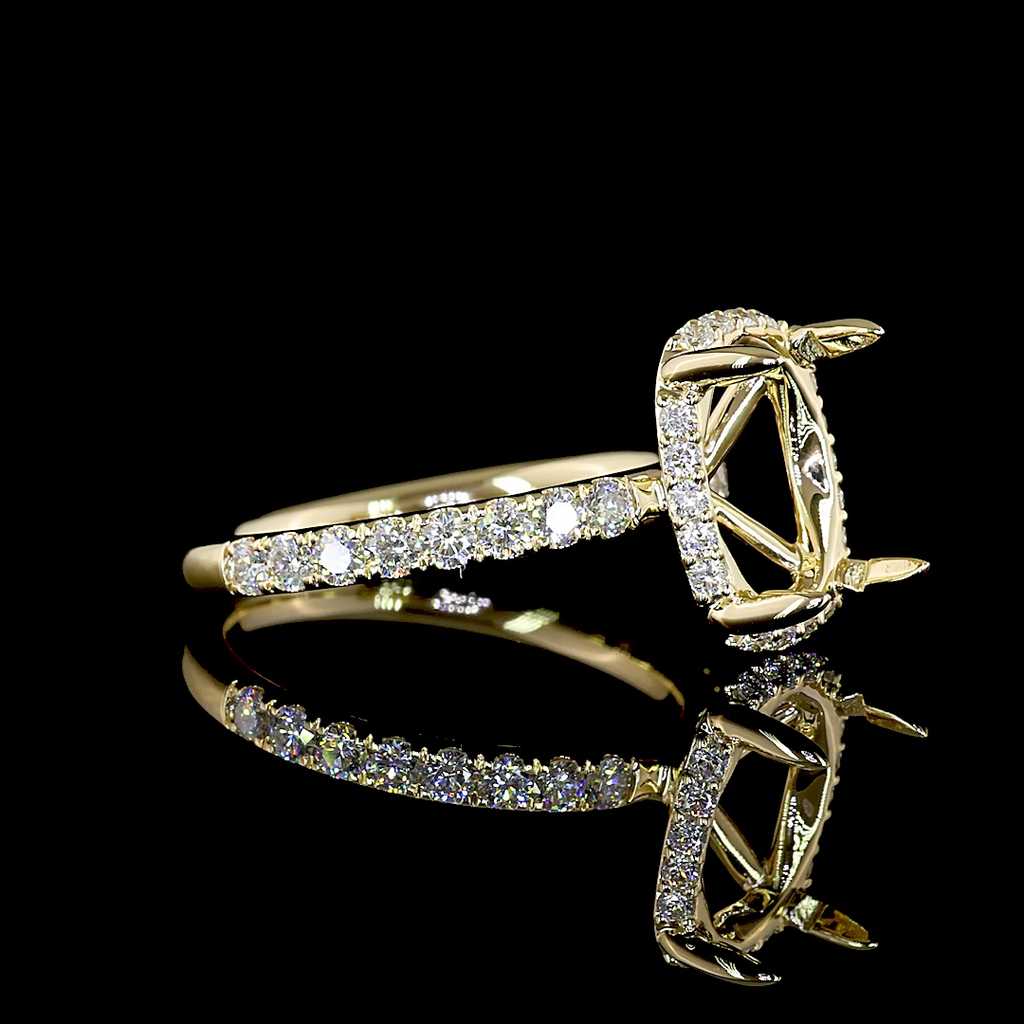 3.59 Cts 14k Yellow Gold Cushion Brilliant Shape Hidden Halo Ring - Image 3