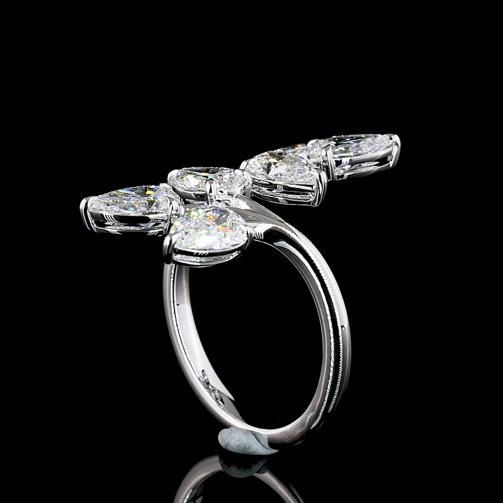 3 Cts 14k White Gold Pear Shape Special Ring - Image 2