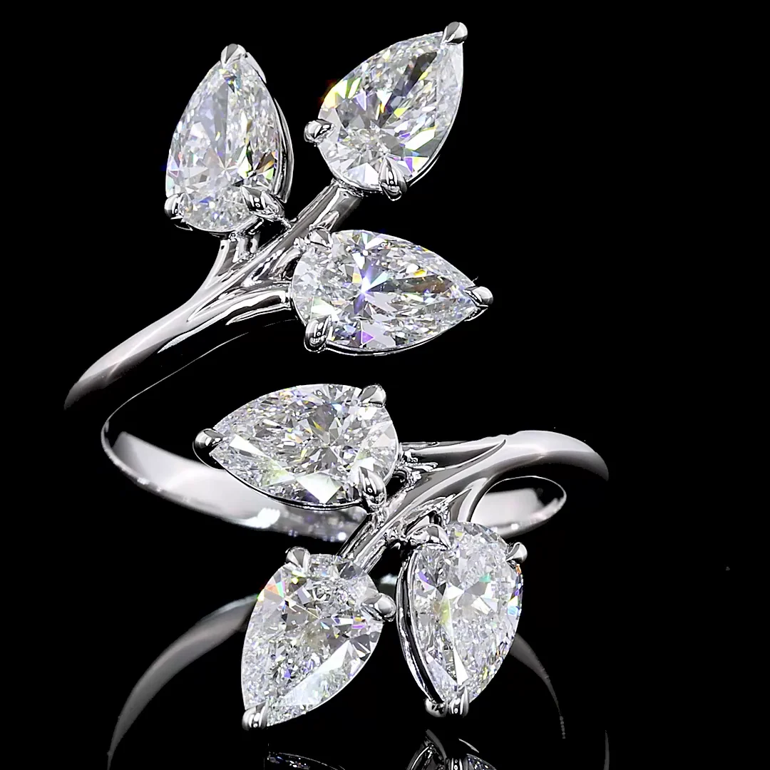 3 Cts 14k White Gold Pear Shape Special Ring - Image 3