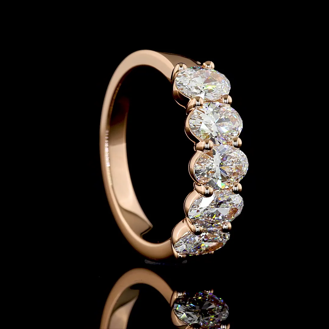 2.1 Cts 14k Rose Gold Oval Shape 5 Stones Eternity Band - Image 2