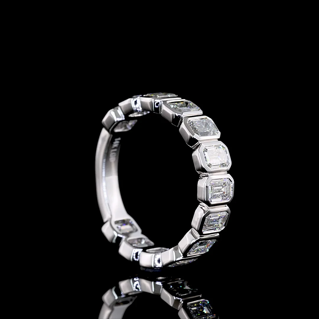 2.06 Cts 14k White Gold Emerald Shape 3/4 Band Eternity Band - Image 2