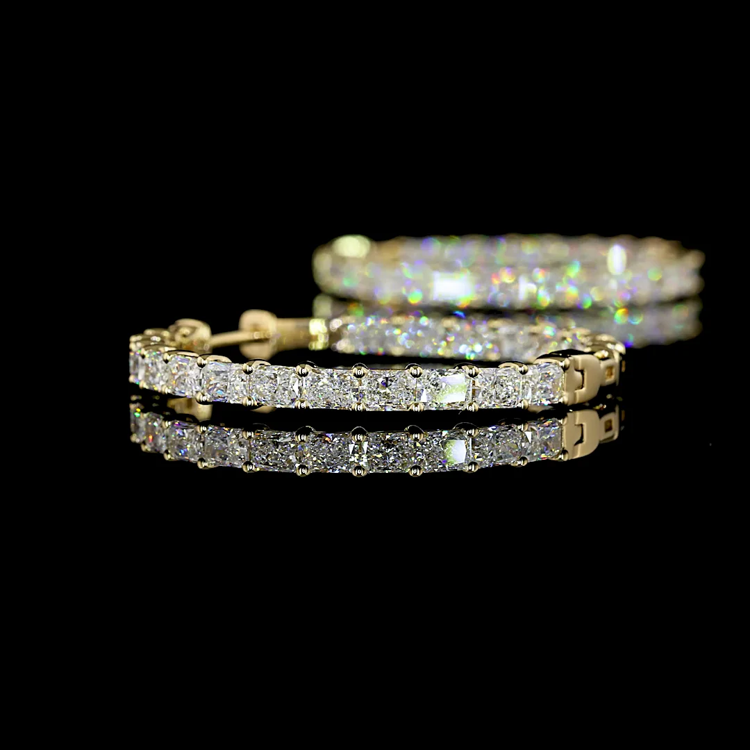4.88 Cts 14k Yellow Gold Radiant Shape Hoops Earring - Image 2