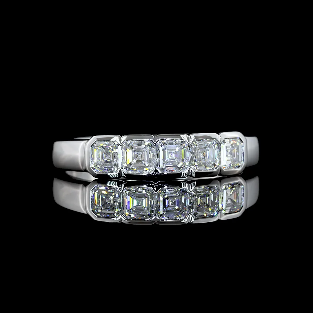 1.05 Cts 18k White Gold Asscher Shape 5 Stones Eternity Band - Video