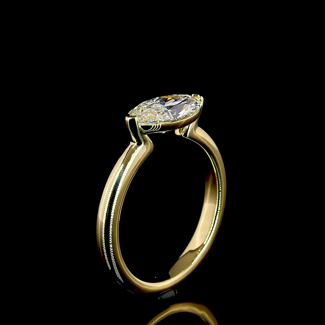 0.89 Cts 14k Yellow Gold Marquise Shape Solitaire Ring - Image 4