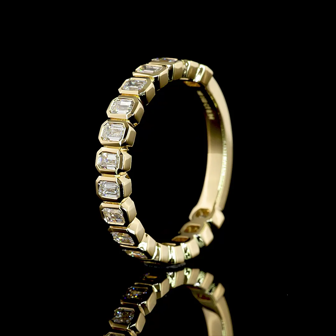 0.94 Cts 14k Yellow Gold Emerald Shape 3/4 Band Eternity Band - Image 4