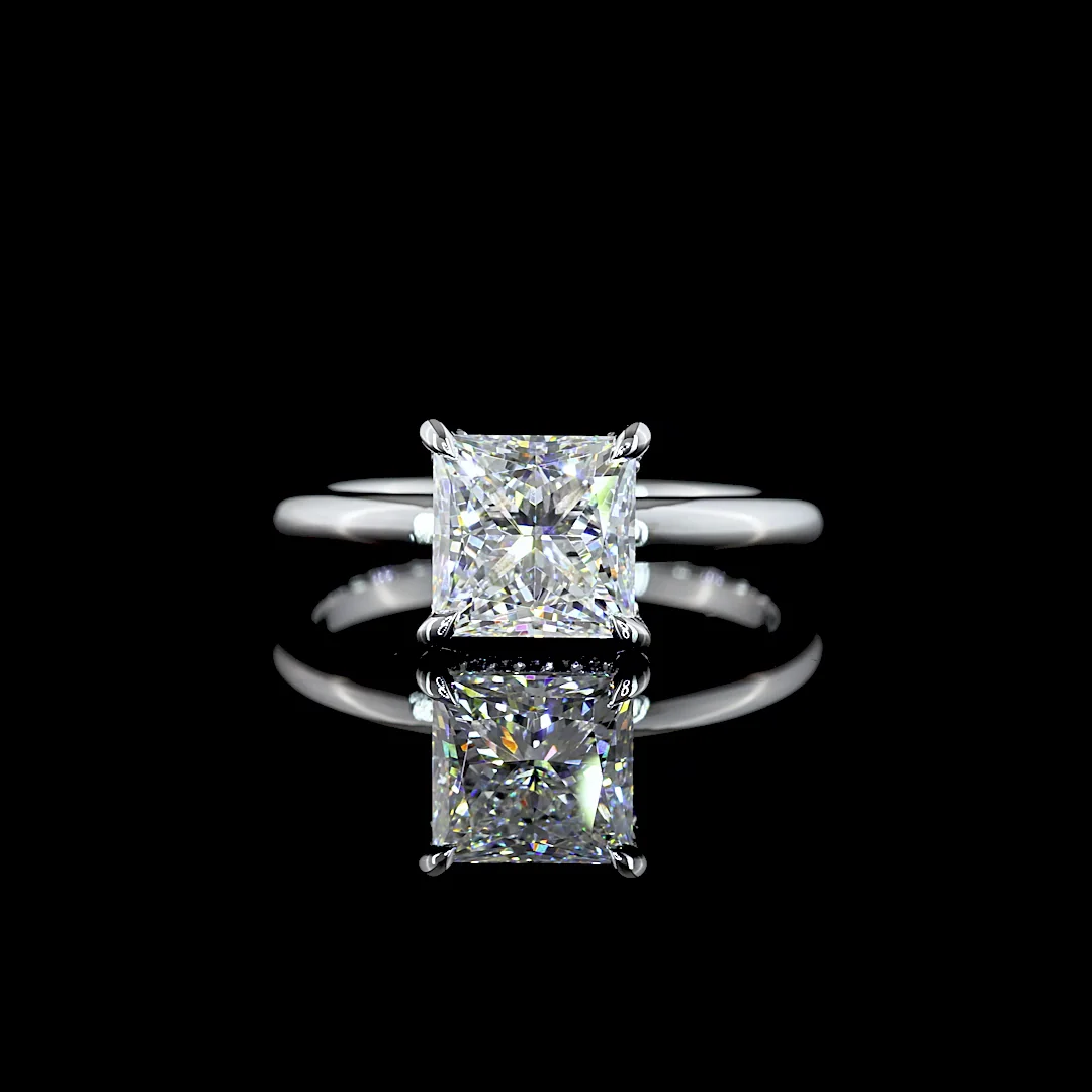 2.11 Cts 14k White Gold Princess Shape Hidden Halo Ring - Video