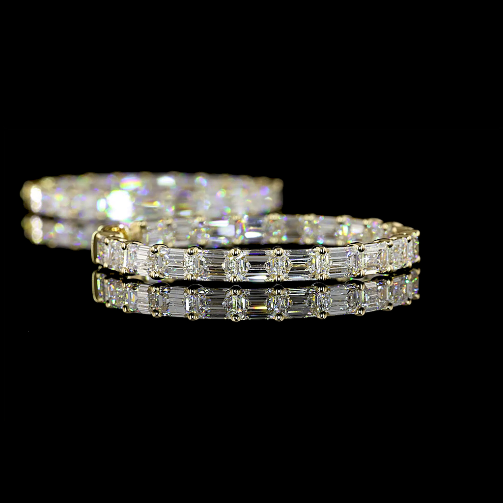 13.45 Cts 14k Yellow Gold Emerald Shape Hoops Earring - Image 4