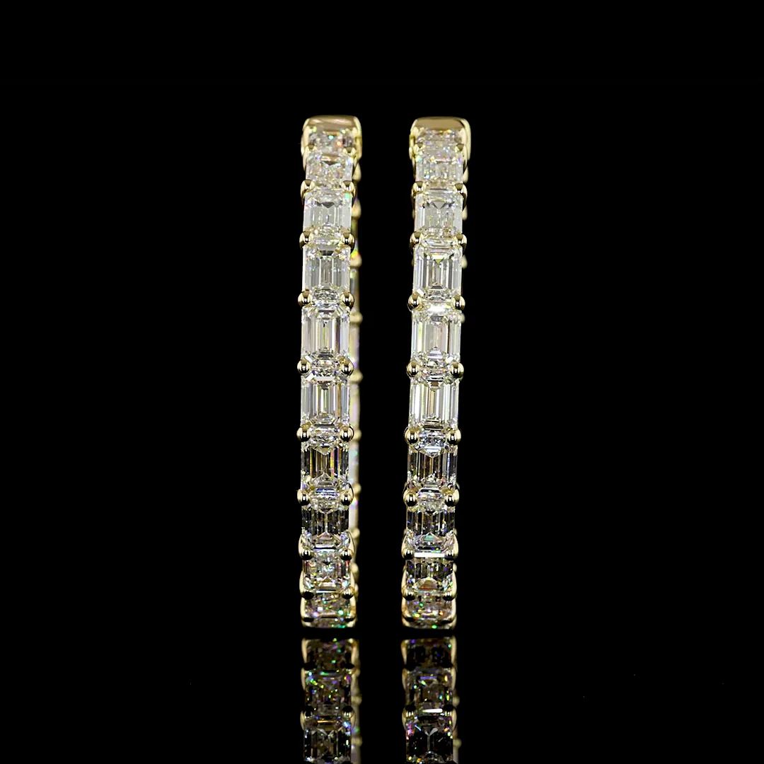 13.45 Cts 14k Yellow Gold Emerald Shape Hoops Earring - Video