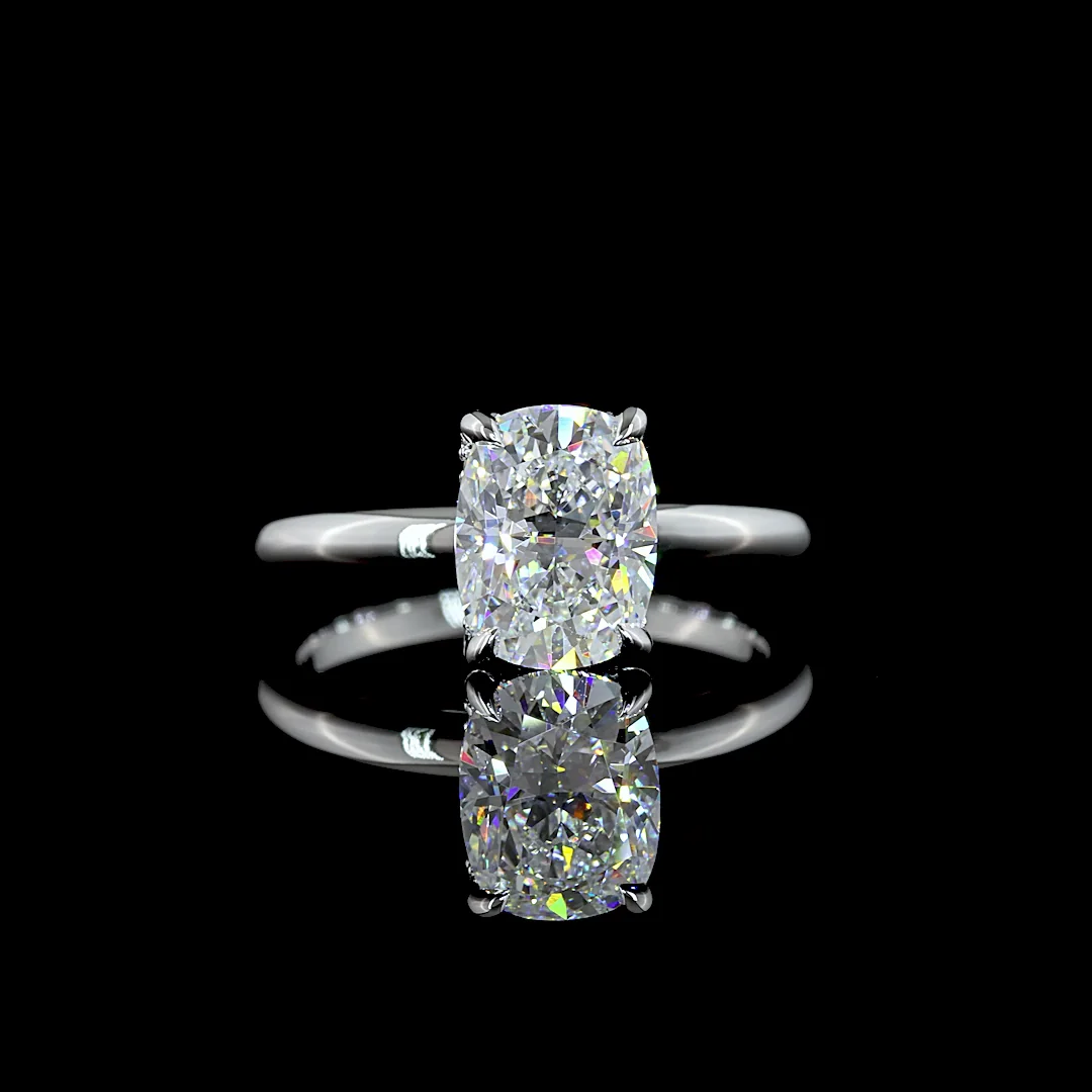 2.12 Cts 14k White Gold Cushion Brilliant Shape Hidden Halo Ring - Video