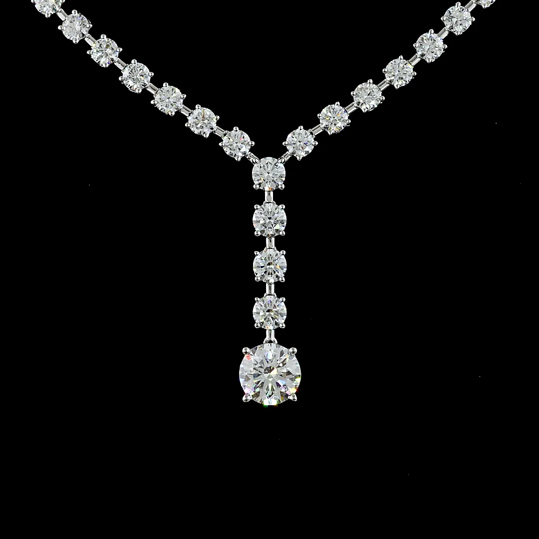 11.75 Cts 14k White Gold Round Shape Lariat Necklace - Image 3