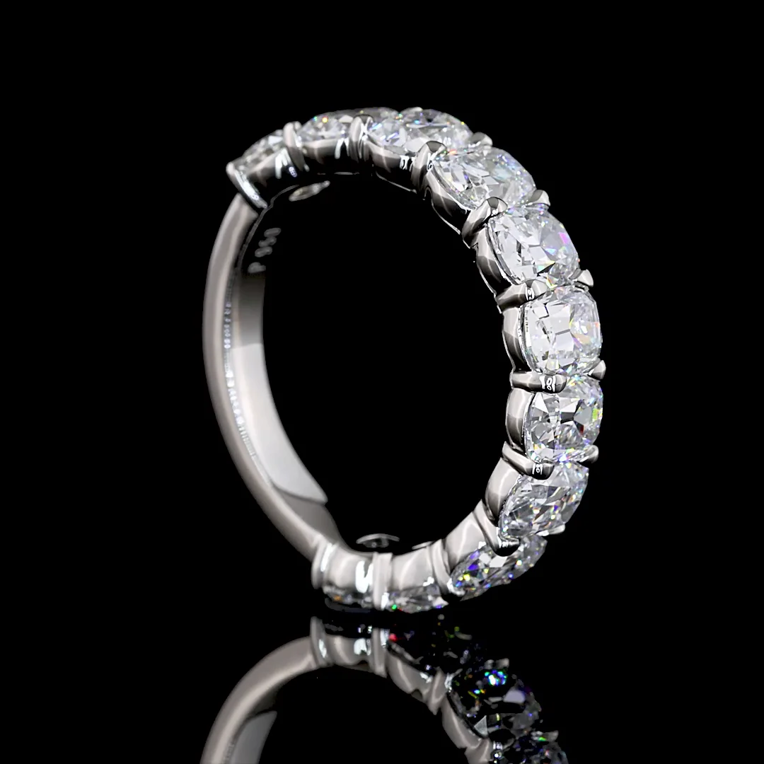 3.07 Cts Platinum Antique Cushion Shape 3/4 Band Eternity Band - Image 2