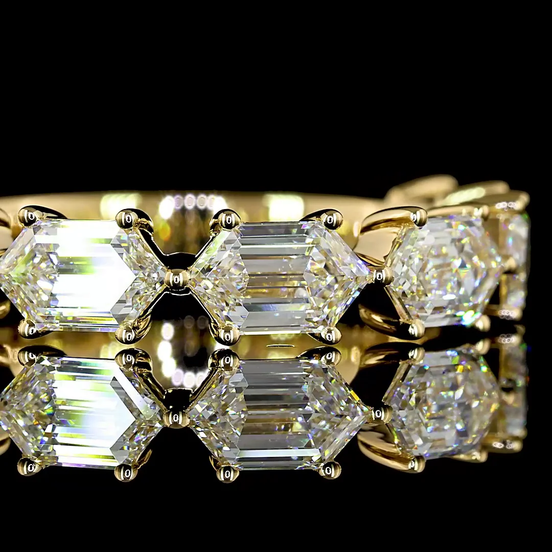2.58 Cts 18k Yellow Gold Step Marquise Shape 7 Stones Eternity Band - Image 3