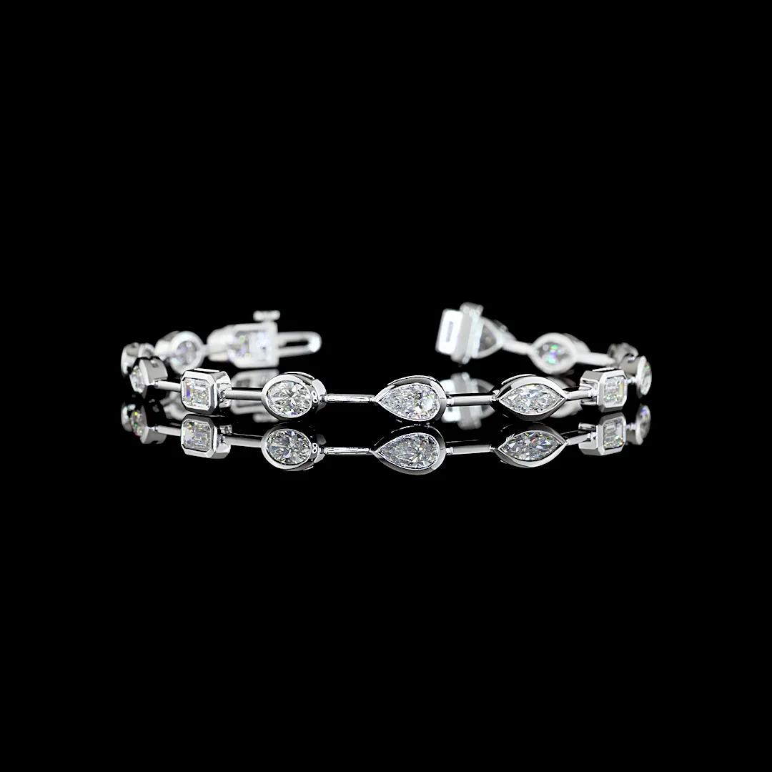 5.3 Cts 14k White Gold Mix Shape Station Bracelet - Video