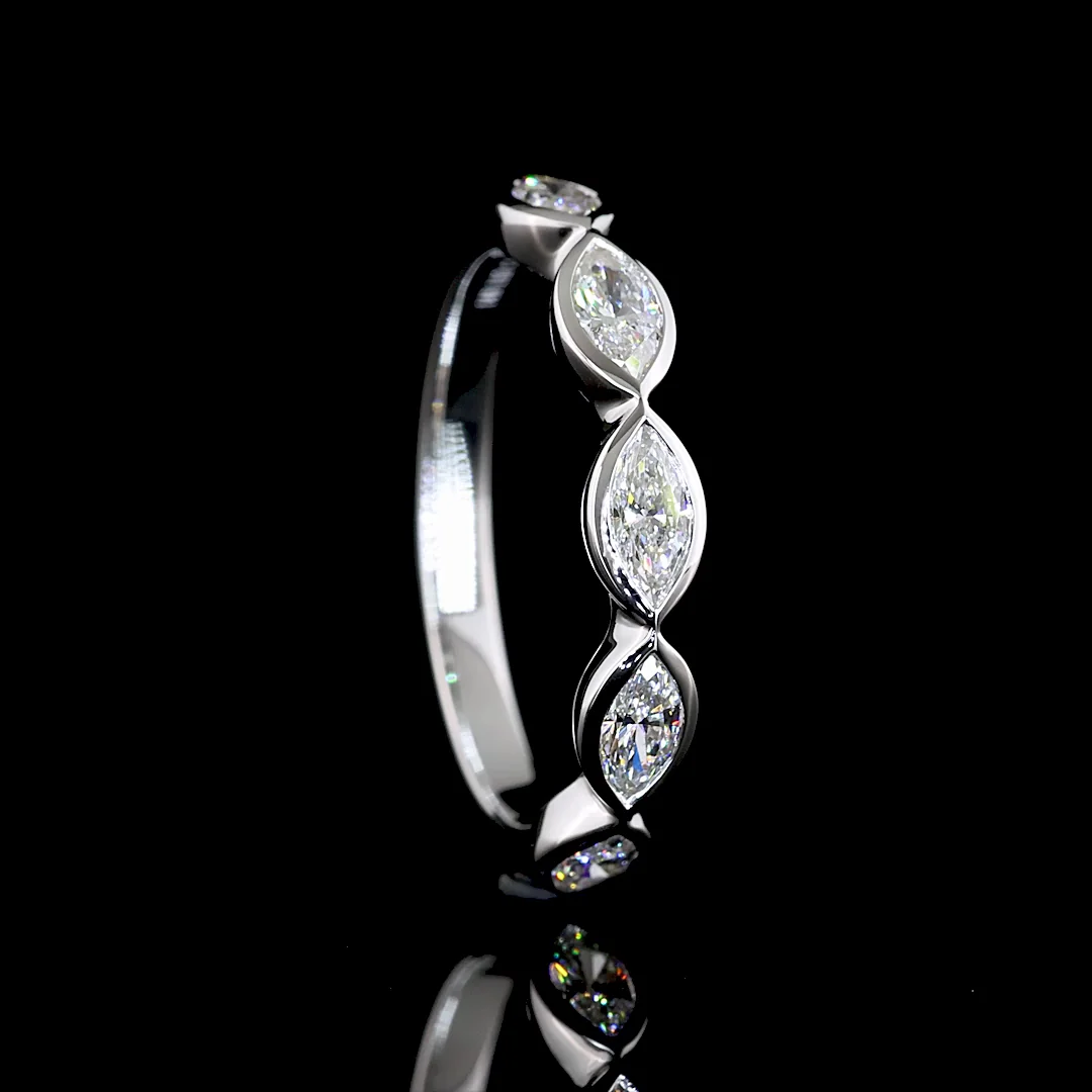 0.59 Cts 14k White Gold Marquise Shape 5 Stones Eternity Band - Image 2