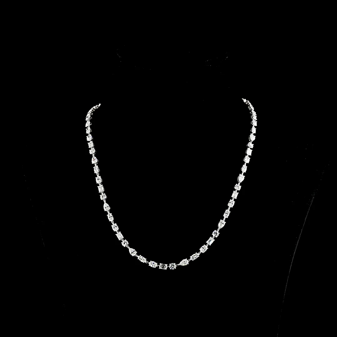 18.44 Cts 14k White Gold Mix Shape Station Necklace - Video