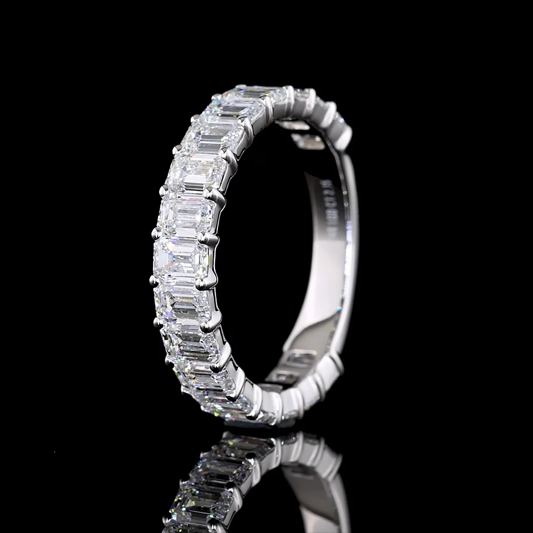 2.15 Cts 14k White Gold Emerald Shape 3/4 Band Eternity Band - Image 4