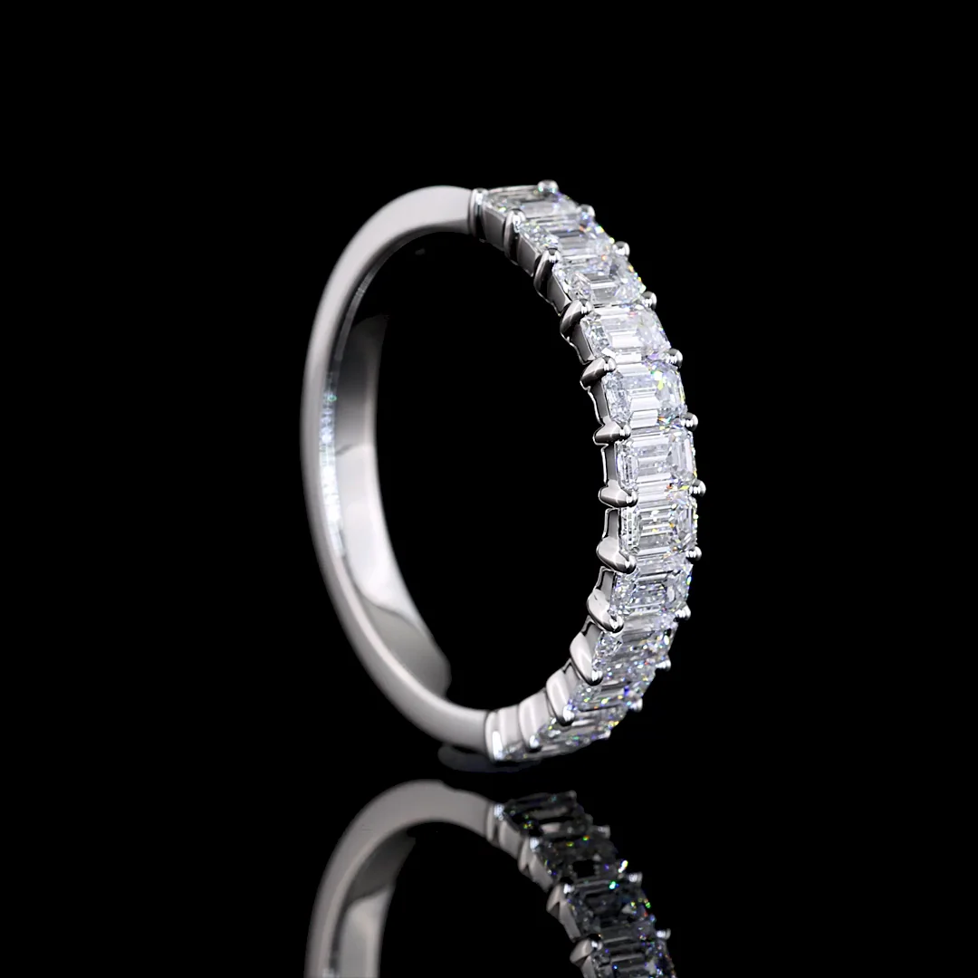 0.98 Cts 14k White Gold Emerald Shape Half Eternity Eternity Band - Image 2
