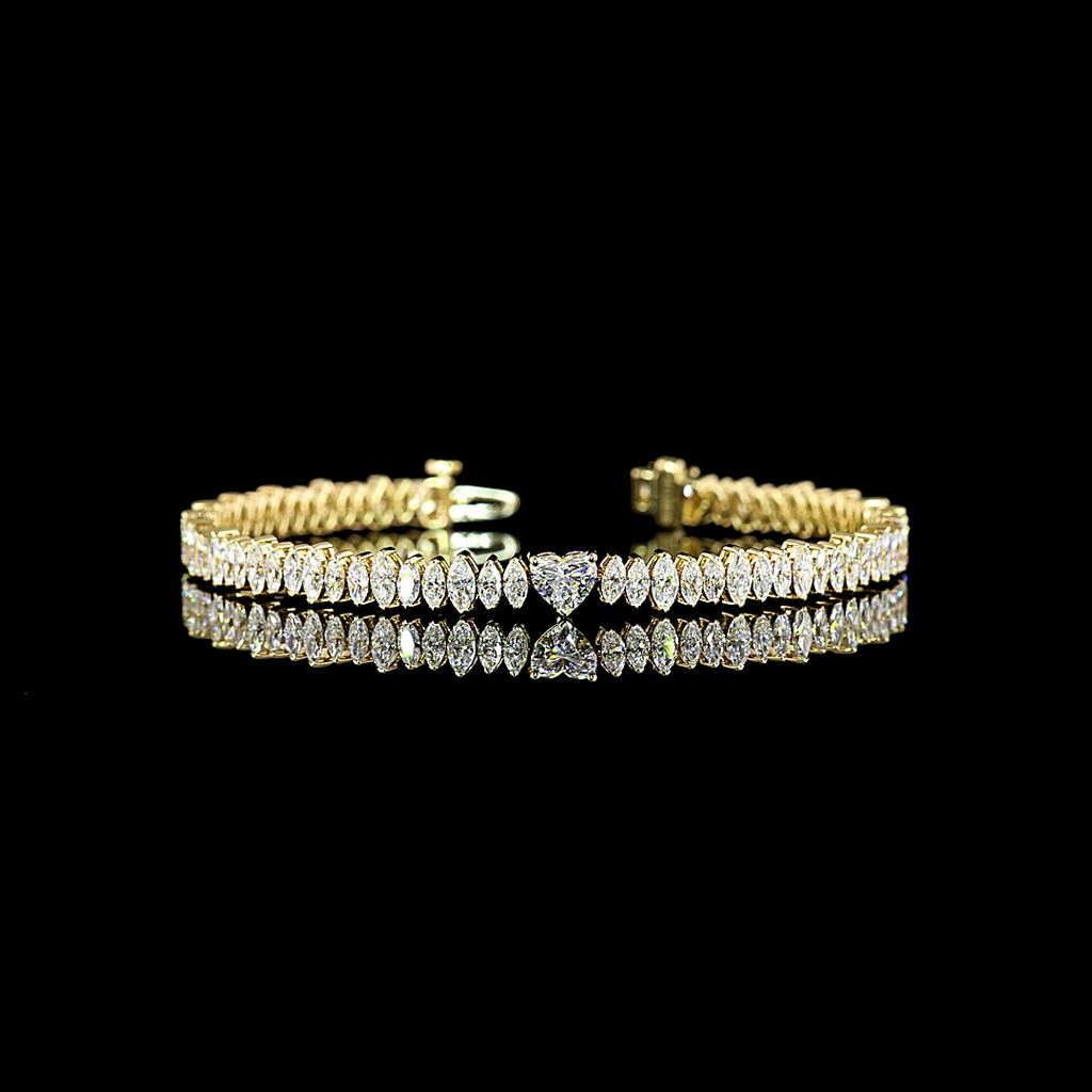 5.39 Cts 14k Yellow Gold Heart Shape Station Line Tennis Bracelet - Image 3