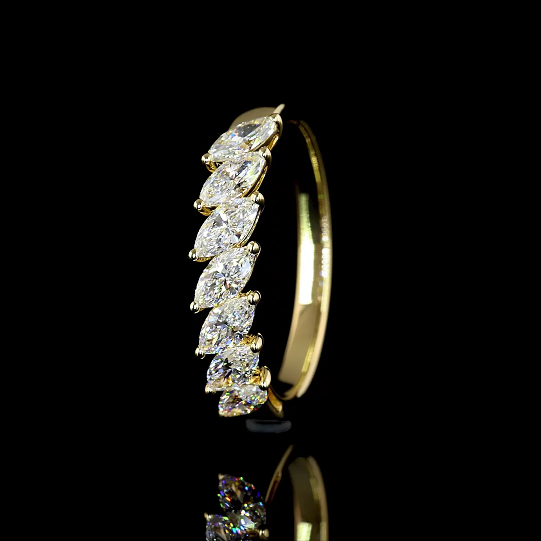 0.98 Cts 14k Yellow Gold Marquise Shape 7 Stones Eternity Band - Image 4