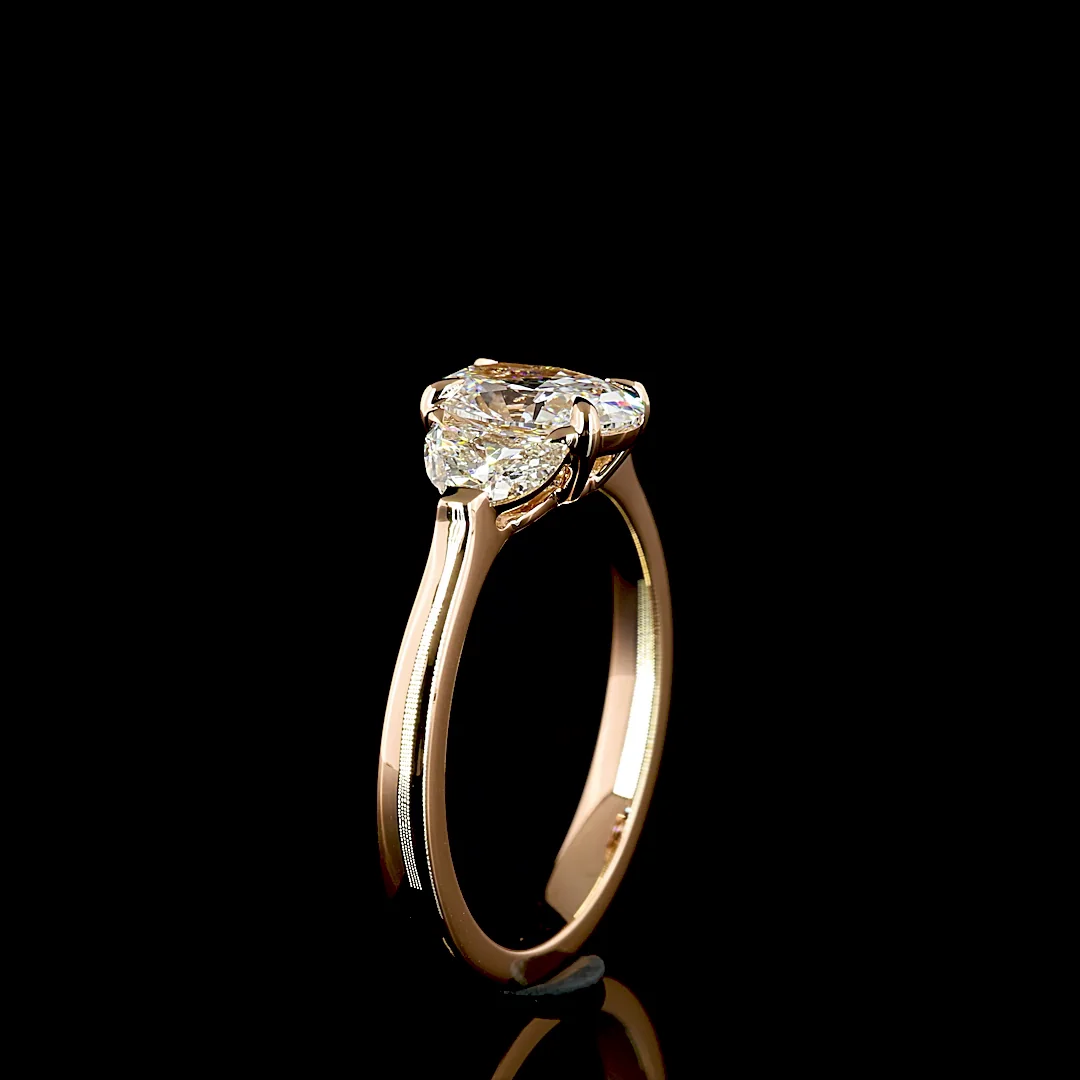 1.48 Cts 14k Rose Gold Oval Shape 3 Stones Ring - Image 2