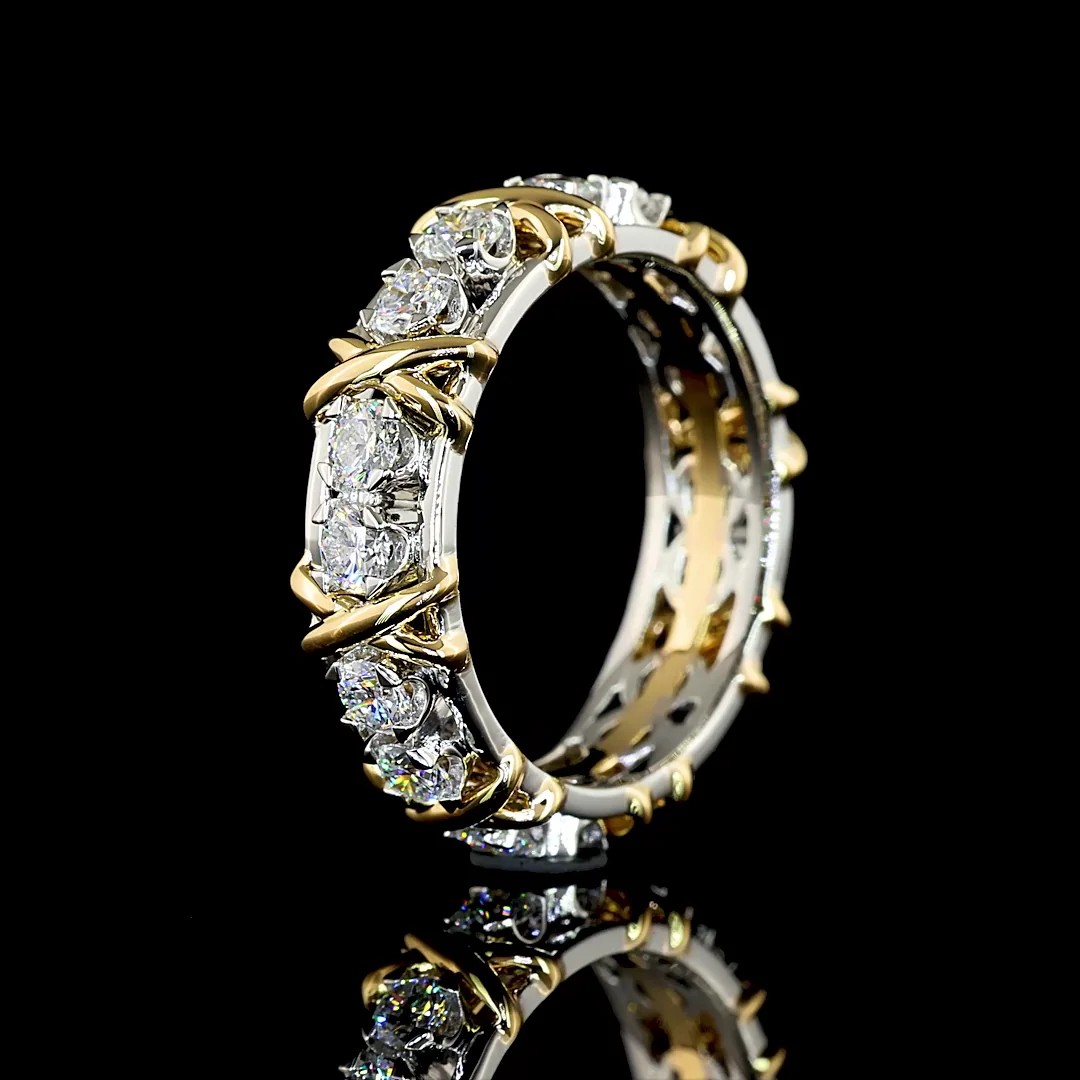 1.32 Cts 18k Yellow Gold - Platinum Round Shape Special Eternity Band - Image 4