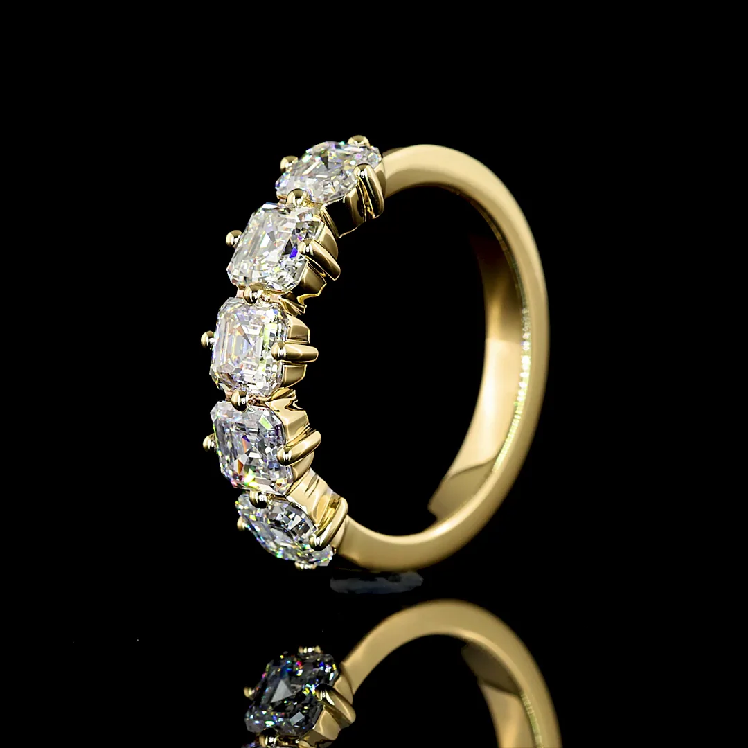 1.53 Cts 14k Yellow Gold Asscher Shape 5 Stones Eternity Band - Image 4