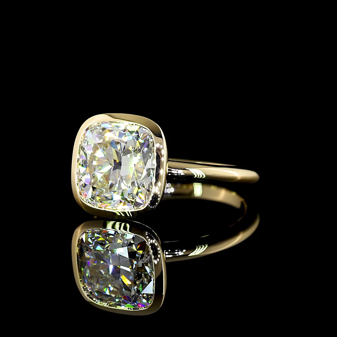 4.07 Cts 14k Yellow Gold Square Cushion Brilliant Shape Solitaire Ring - Image 2