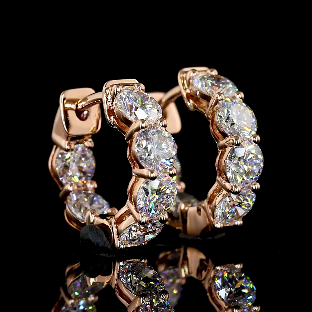 1.93 Cts 14k Rose Gold Round Shape Huggies Earring - Video