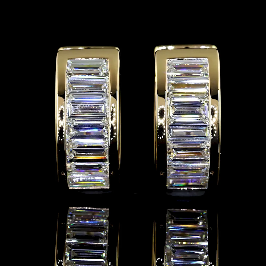 1.82 Cts 14k Yellow Gold Baguette Shape Huggies Earring - Image 3