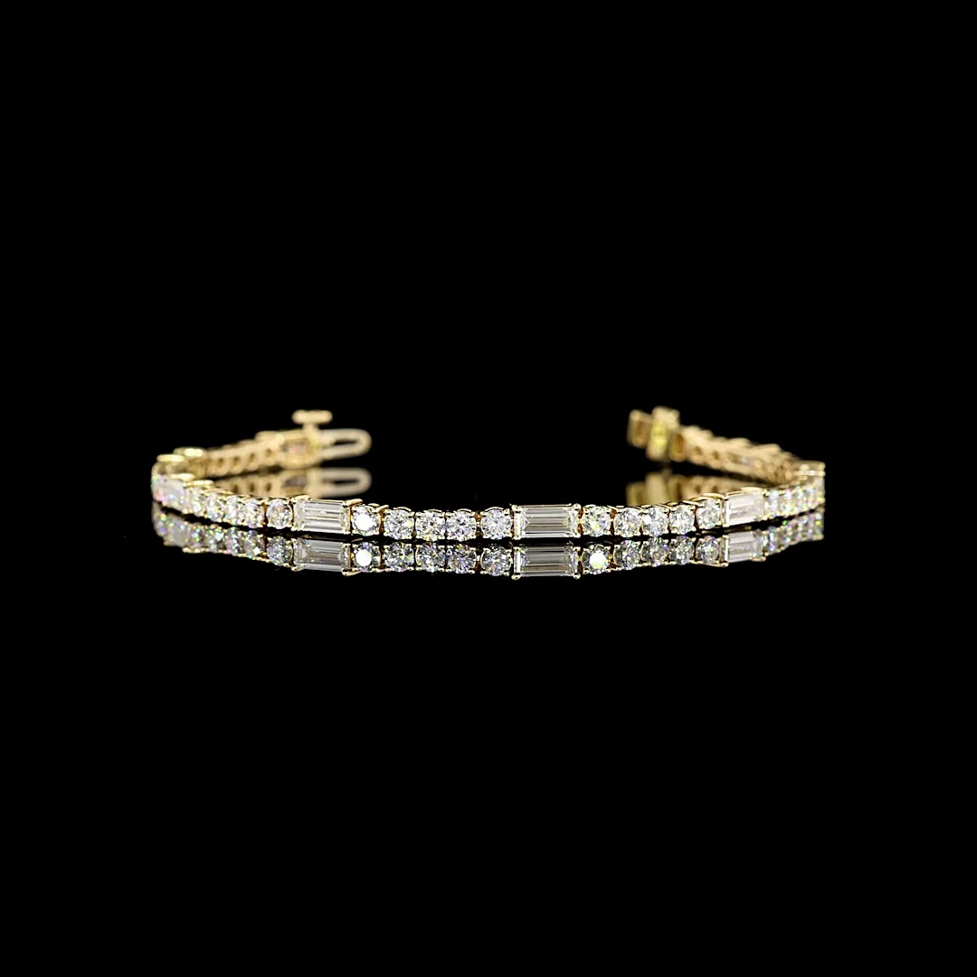 4.43 Cts 14k Yellow Gold Baguette Shape Station Line Tennis Bracelet - Video