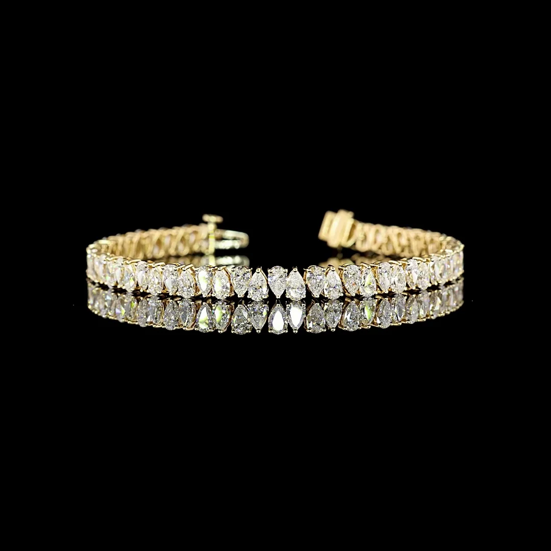 8.95 Cts 14k Yellow Gold Pear Shape Tennis Bracelet - Video