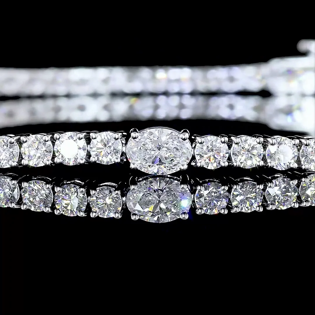 6.04 Cts 14k White Gold Oval Shape Station Line Tennis Bracelet - Image 2