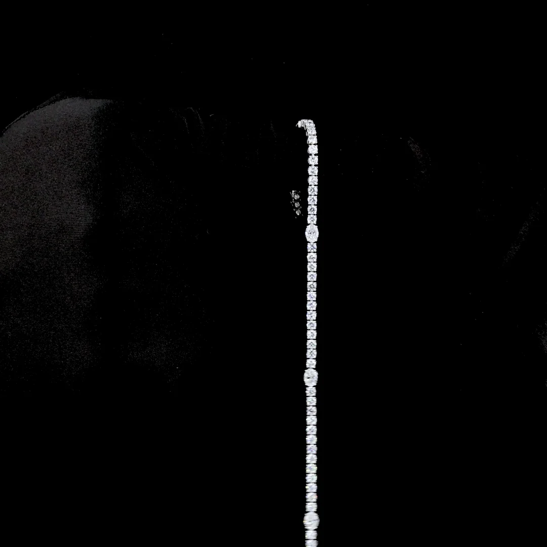 6.04 Cts 14k White Gold Oval Shape Station Line Tennis Bracelet - Image 3