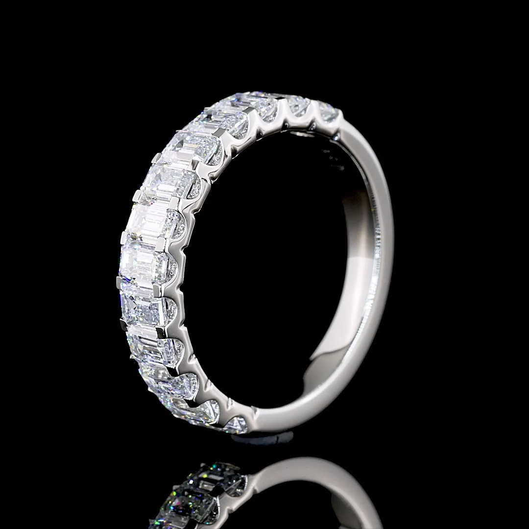 1.29 Cts Platinum Emerald Shape Half Eternity Eternity Band - Image 4