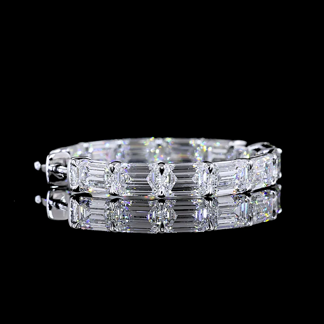 14.79 Cts 14k White Gold Emerald Shape Hoops Earring - Image 2