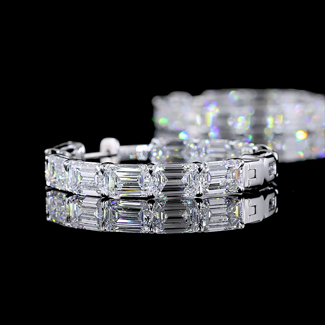 14.79 Cts 14k White Gold Emerald Shape Hoops Earring - Image 4